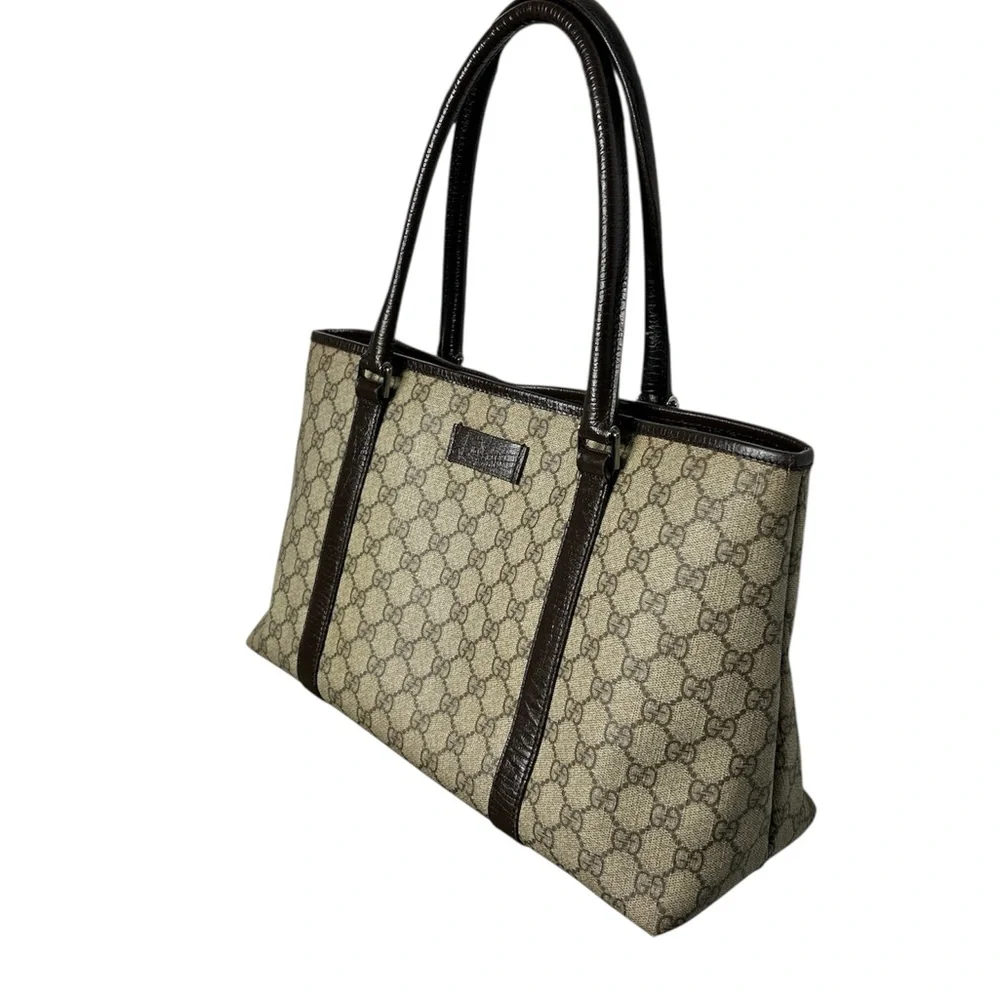 Gucci GG Supreme Canvas Tote Brown Monogram Shoulder Bag Top Handles - Picture 2 of 8